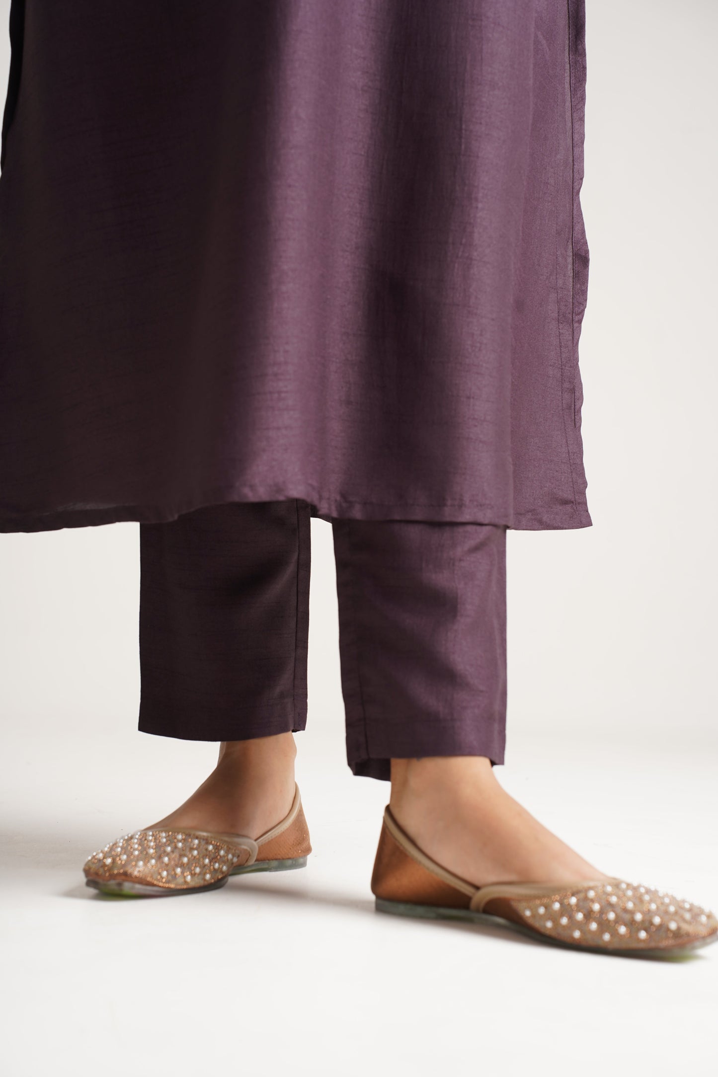 JM Looks jutti flats featuring a pearl-embellished toe and a contrasting textured upper
 Brown
