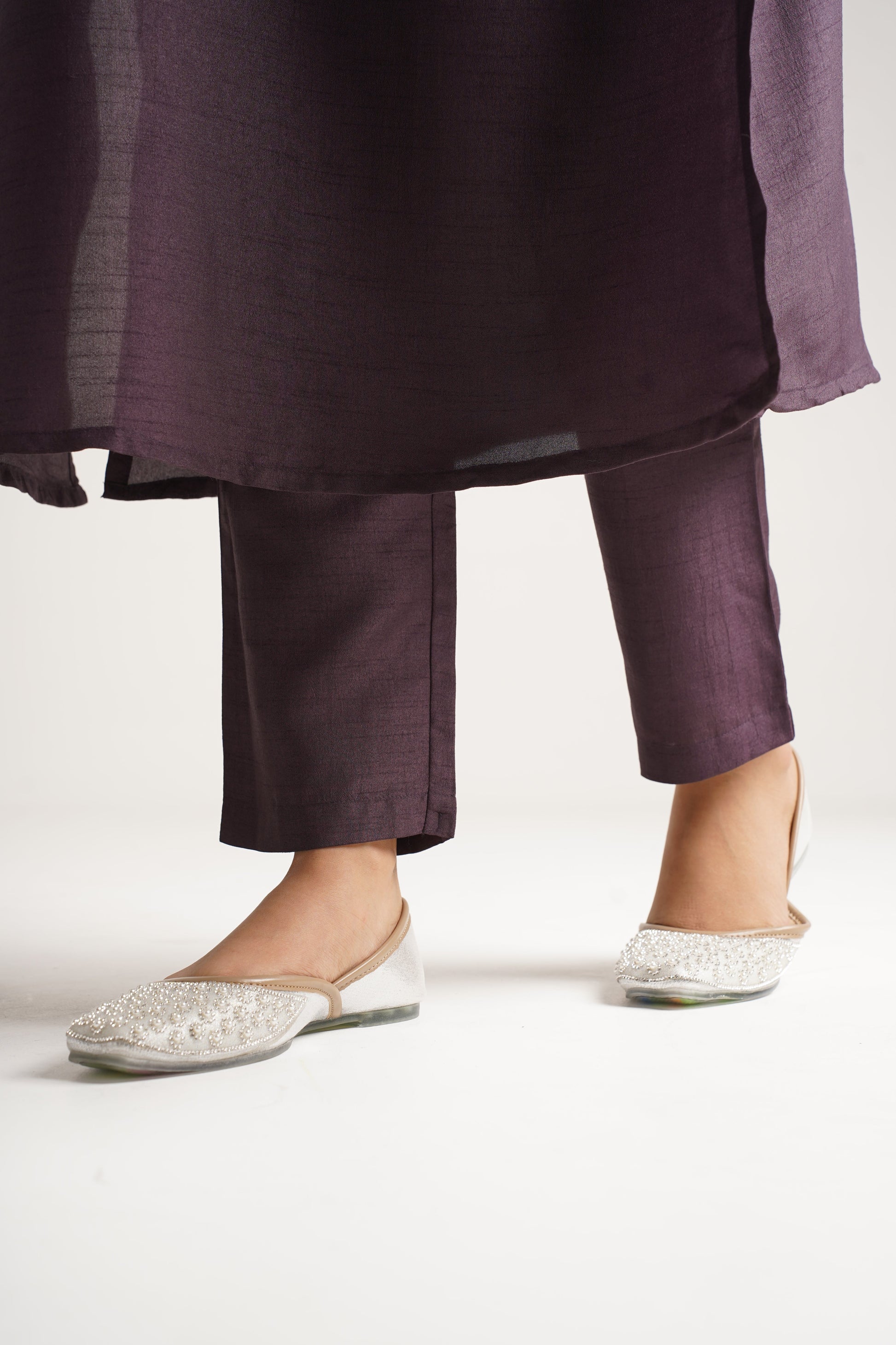 JM Looks jutti flats featuring a pearl-embellished toe and a contrasting textured upper
 Silver