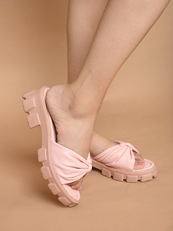 JM LOOKS | Knotted Strap Stylish Slippers for Women & Girls Pink