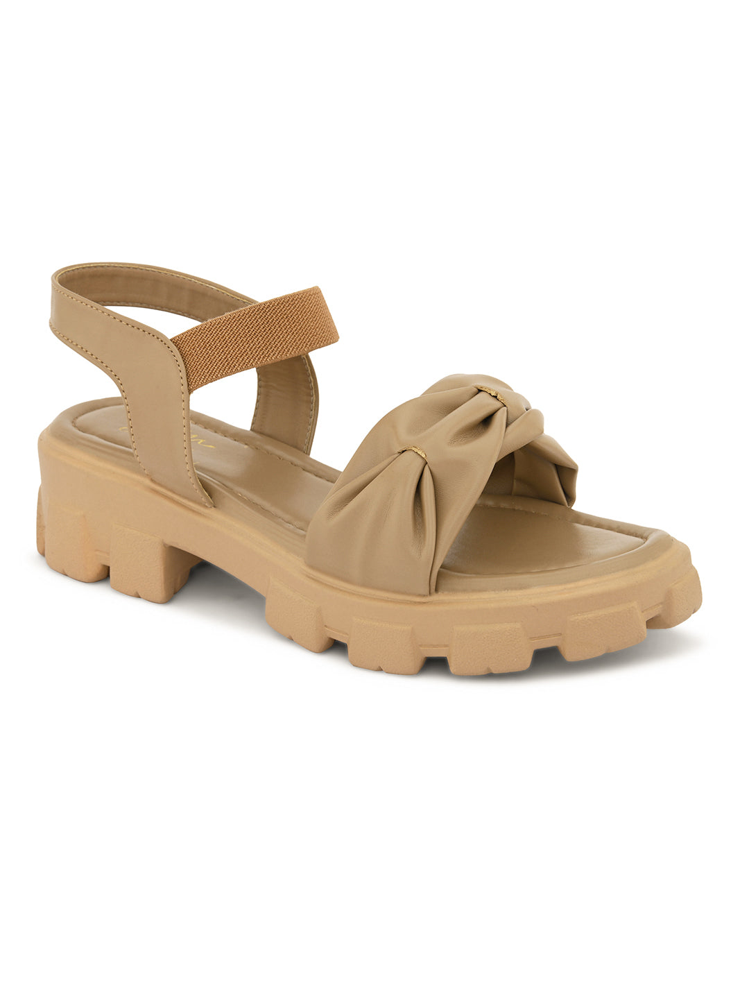 Jm Looks chunky sandals with a knotted bow on the front strap and an ankle strap
 Beige