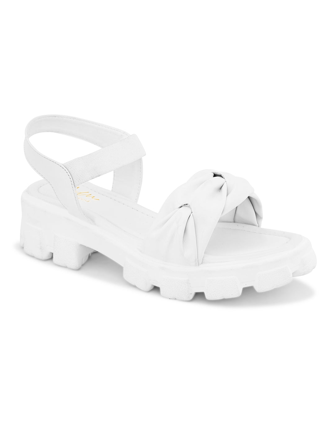 Jm Looks chunky sandals with a knotted bow on the front strap and an ankle strap
 White