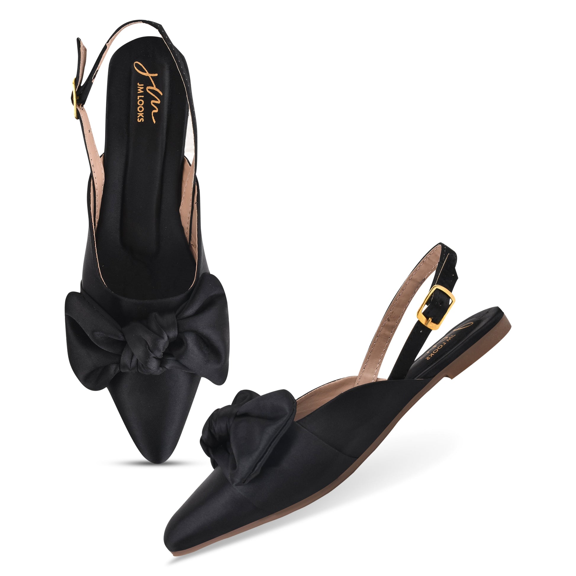 Women’s pointed-toe slingback flats with oversized bow Black
