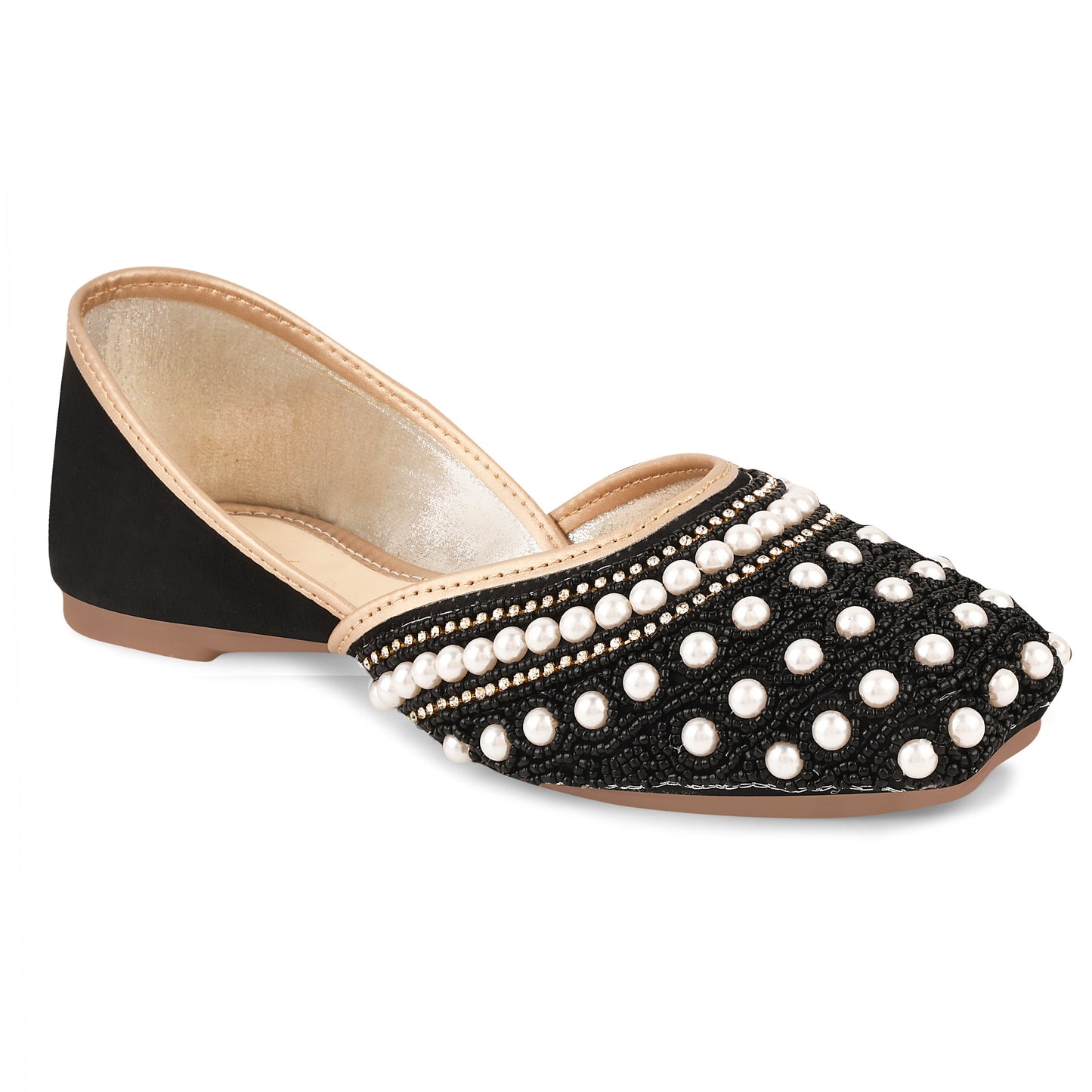 Ethnic Embellished Square Toe Mojaris for Women and Girls at JM LOOKS Black