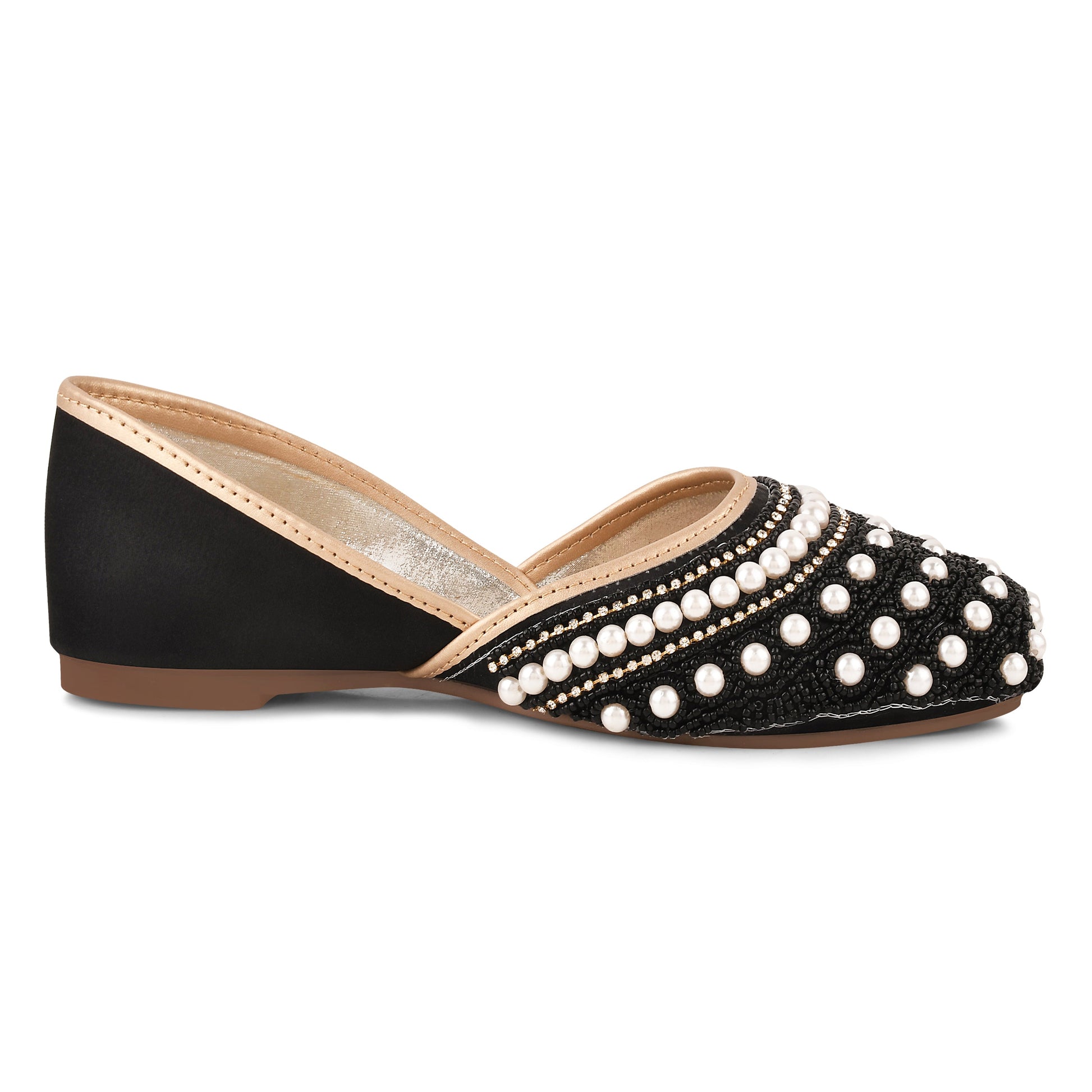 Ethnic Embellished Square Toe Mojaris for Women and Girls at JM LOOKS Black