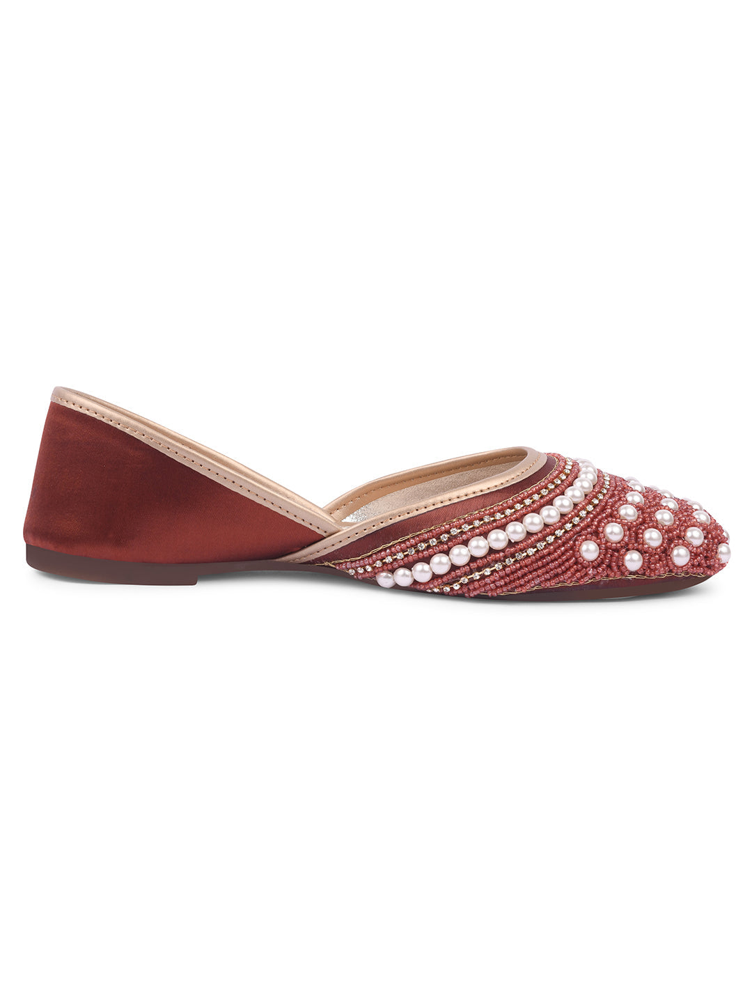 Ethnic Embellished Square Toe Mojaris for Women and Girls at JM LOOKS Maroon