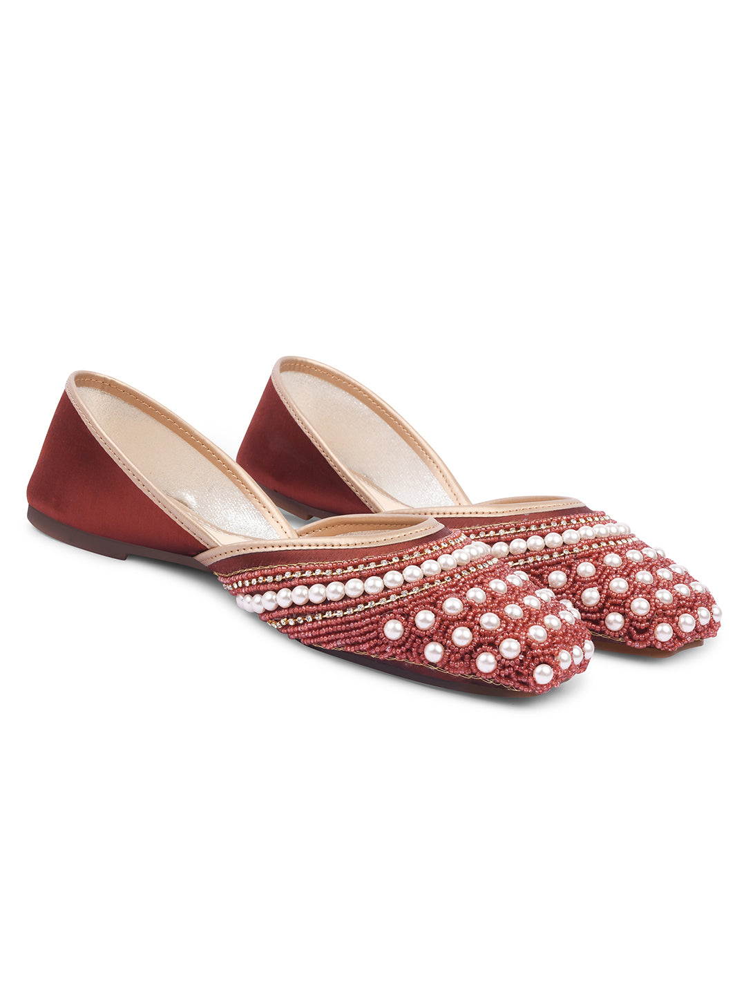 Ethnic Embellished Square Toe Mojaris for Women and Girls at JM LOOKS Maroon