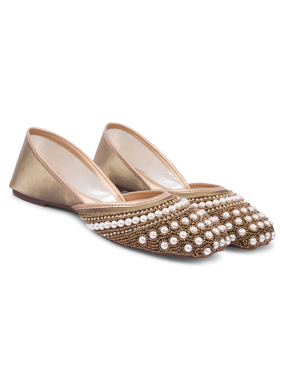Ethnic Embellished Square Toe Mojaris for Women and Girls at JM LOOKS Green
