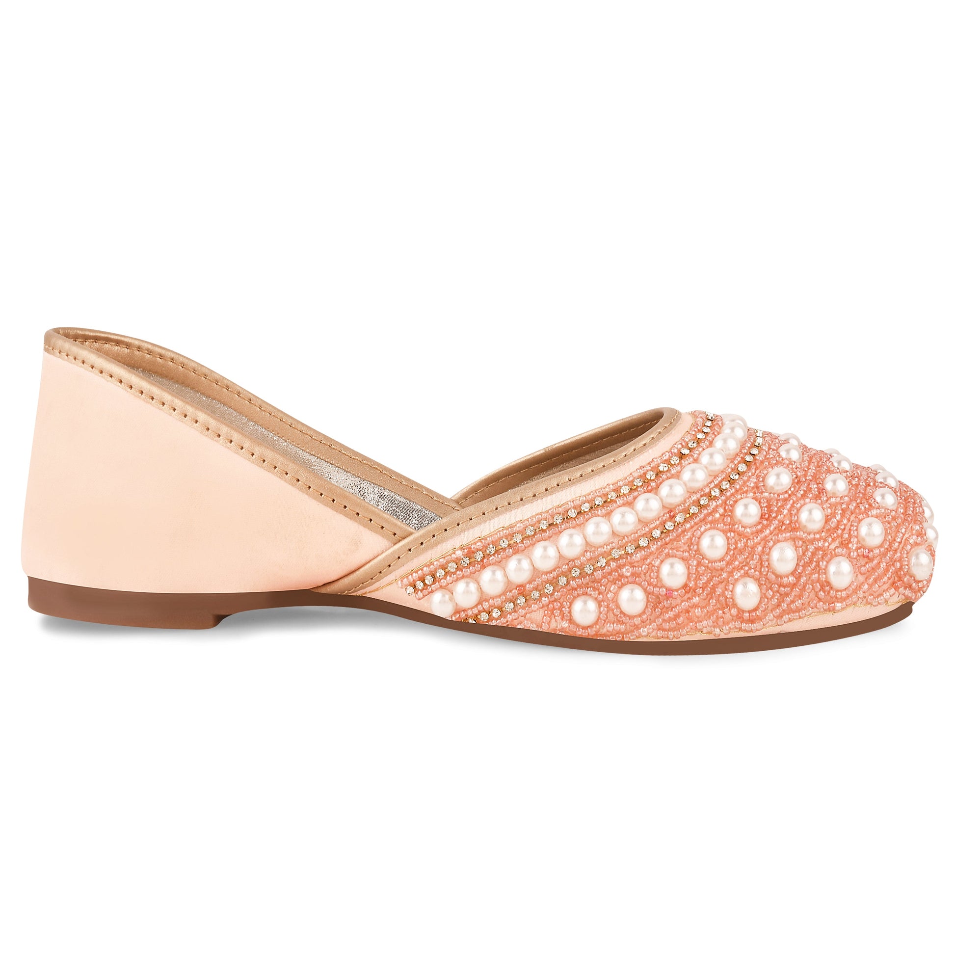 Ethnic Embellished Square Toe Mojaris for Women and Girls at JM LOOKS Peach