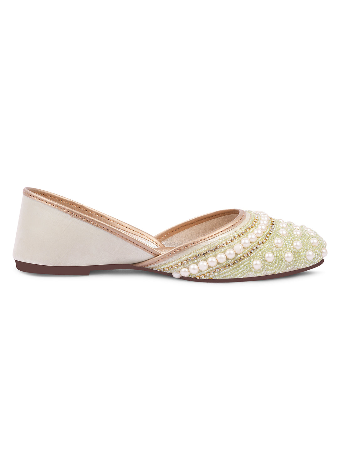 Ethnic Embellished Square Toe Mojaris for Women and Girls at JM LOOKS Light Green