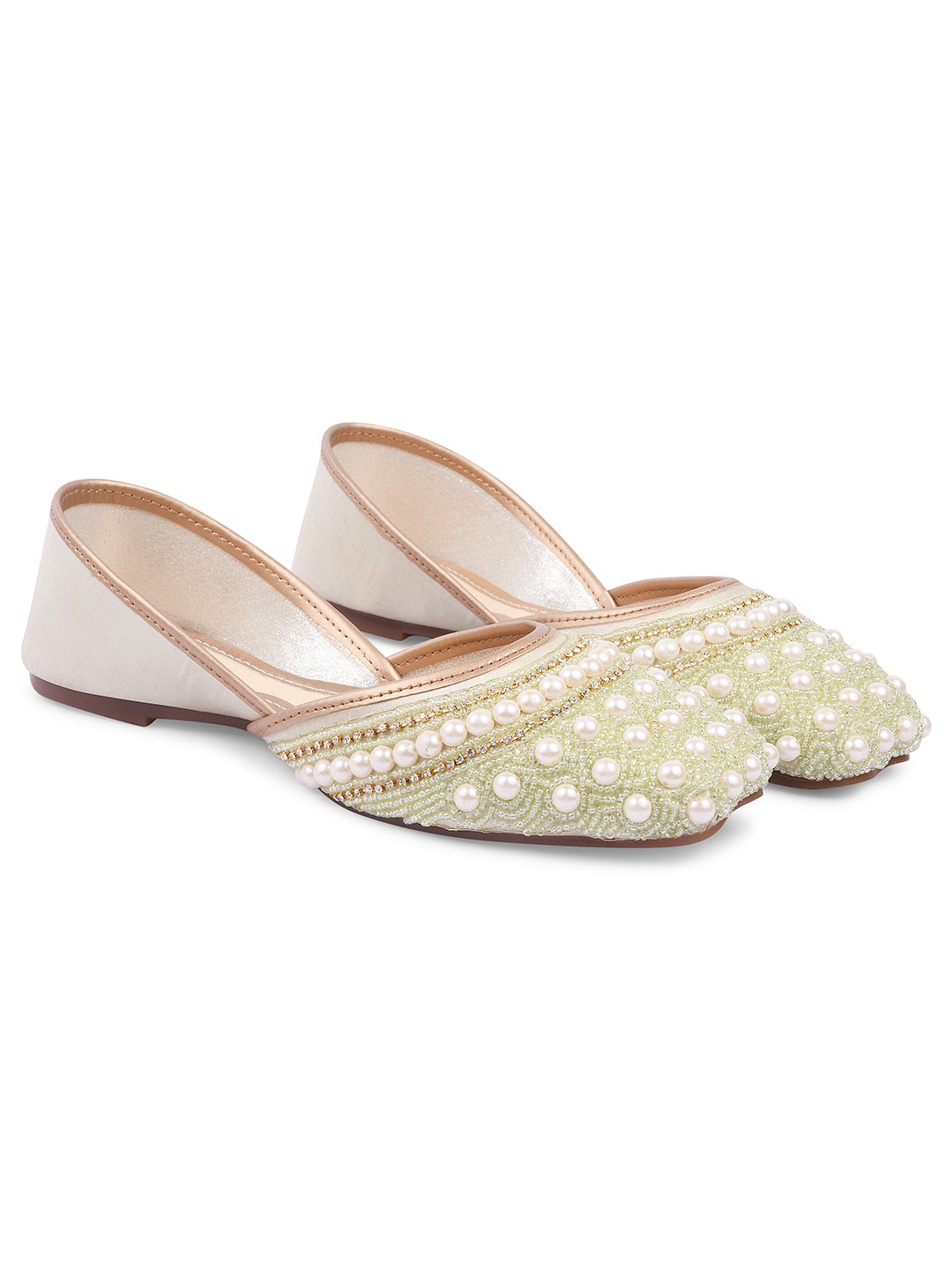 Ethnic Embellished Square Toe Mojaris for Women and Girls at JM LOOKS Light Green