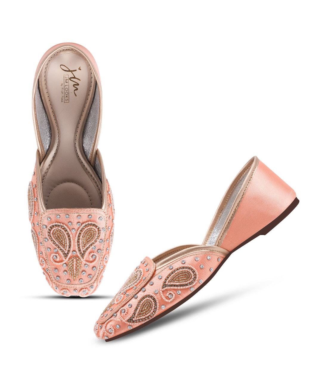 Women Pink Embellished Beaded Round-Toe Royal Stone & Threadwork Ethnic Juttis