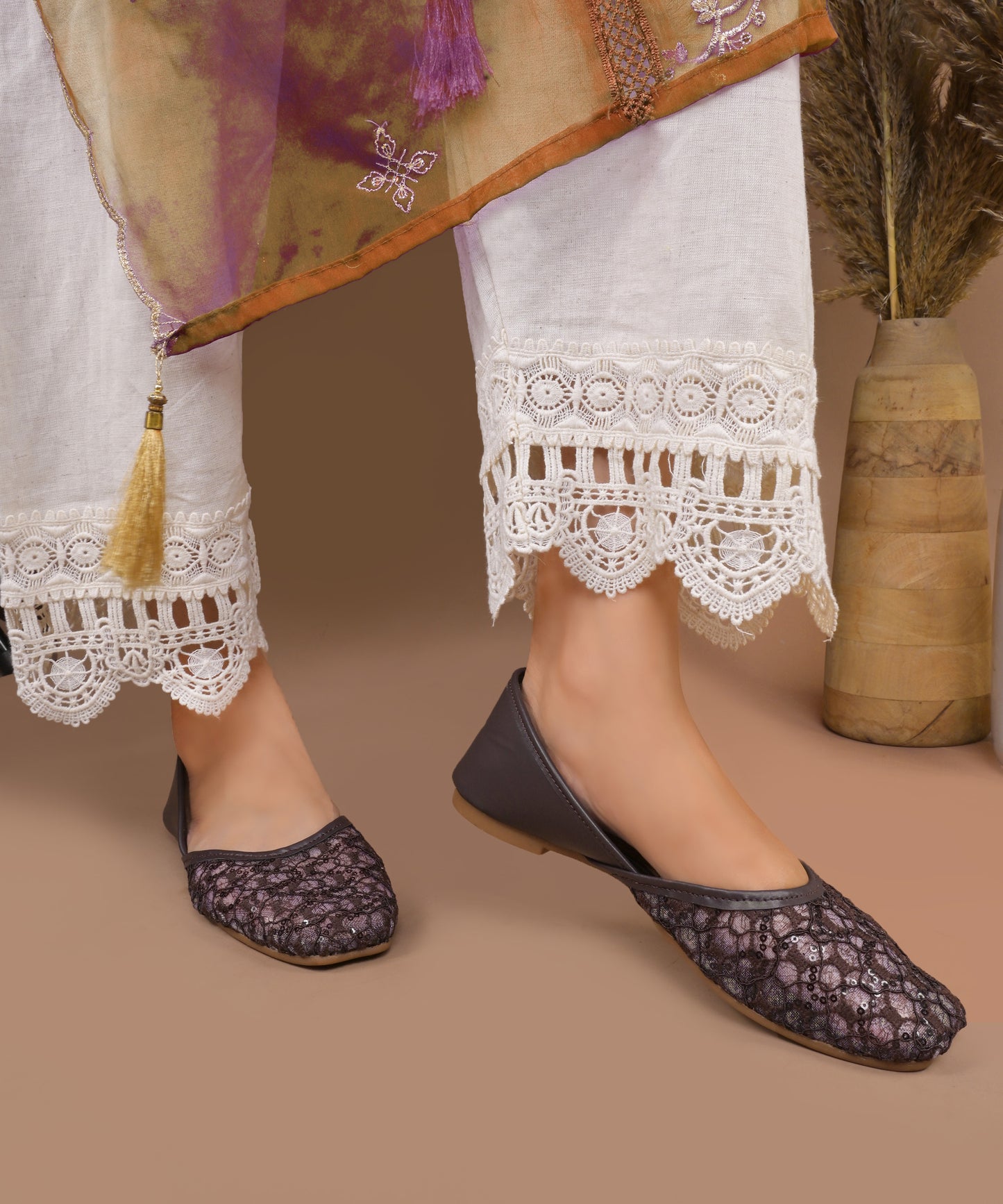 Elegant Mesh Lace Wedge Heels