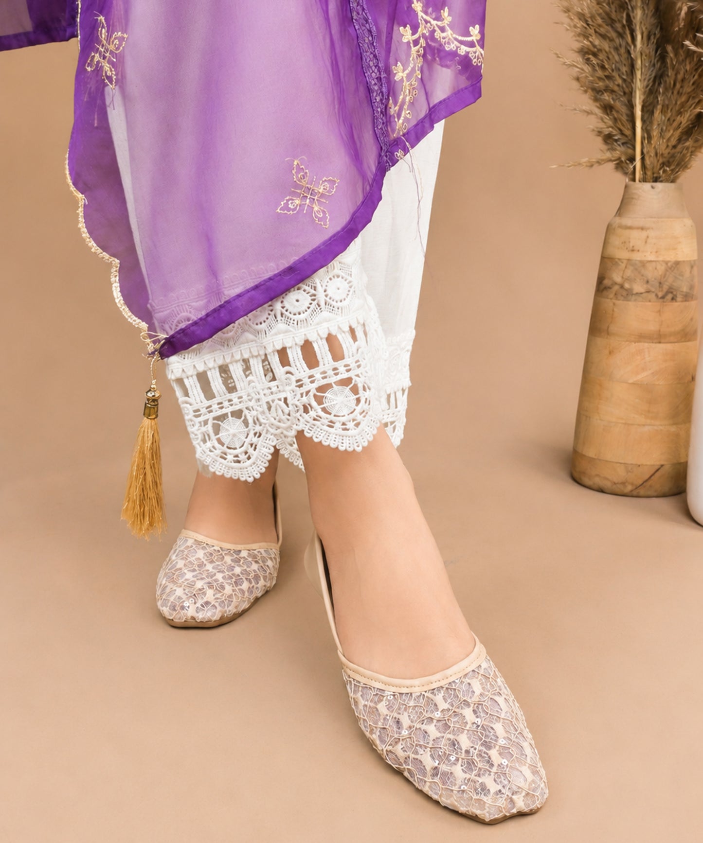 Elegant Mesh Lace Wedge Heels