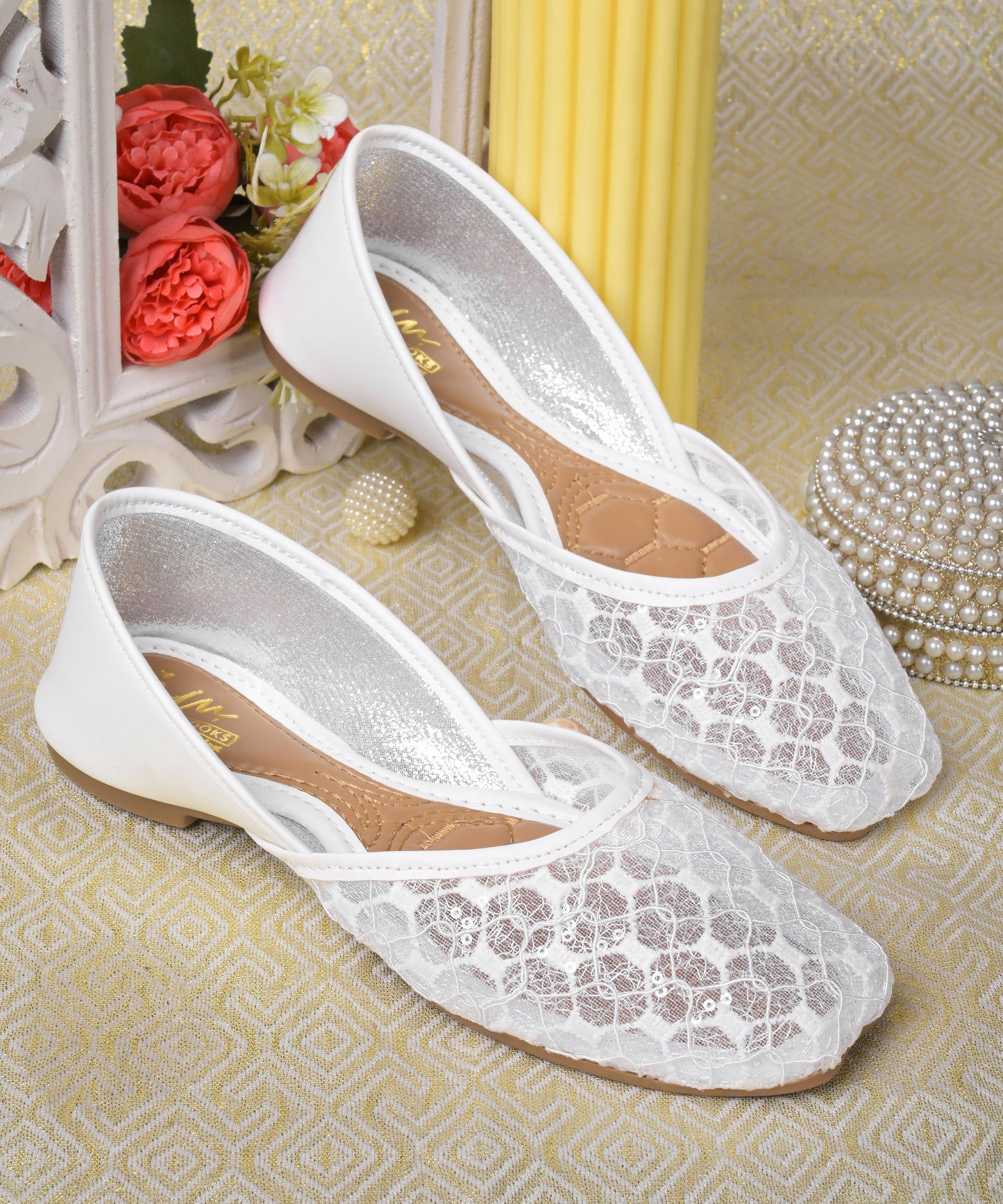 Elegant Mesh Lace Wedge Heels