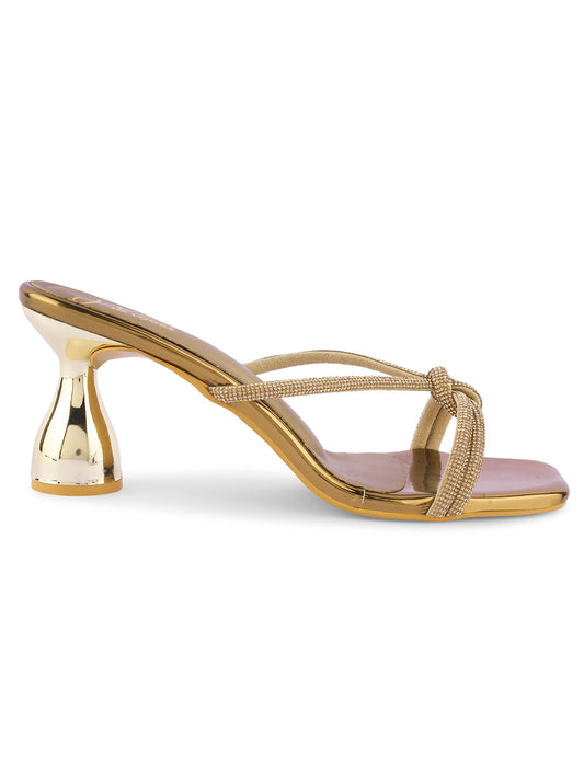embellished strappy heeled sandals with a unique sculpted heel
 Copper