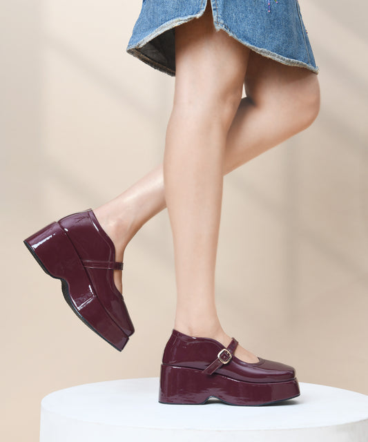 mary jane shoes square toe heels Cherry