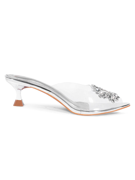 JM LOOKS Rhinestone Transparent Low Heels Sandals| Shop Now!  Silver