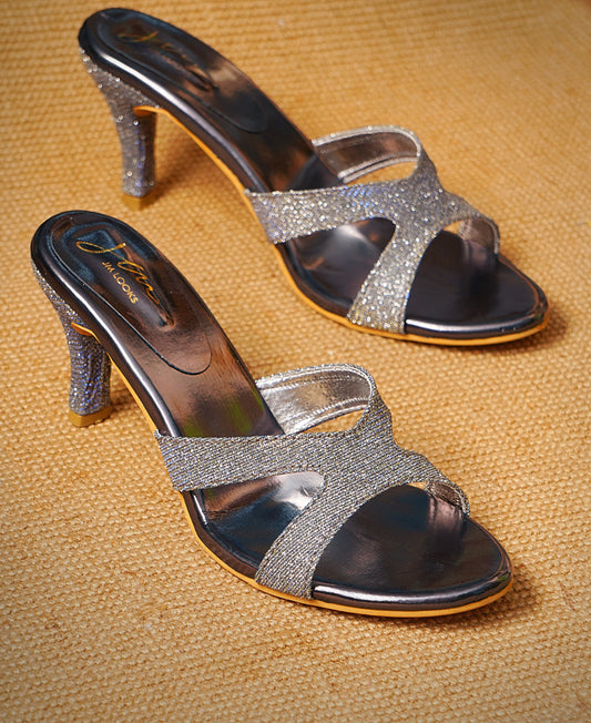 Jm Looks open-toe heels with sparkling straps and matching heel
 Grey