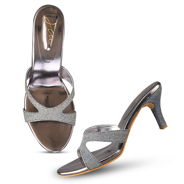 Jm Looks open-toe heels with sparkling straps and matching heel
 Grey