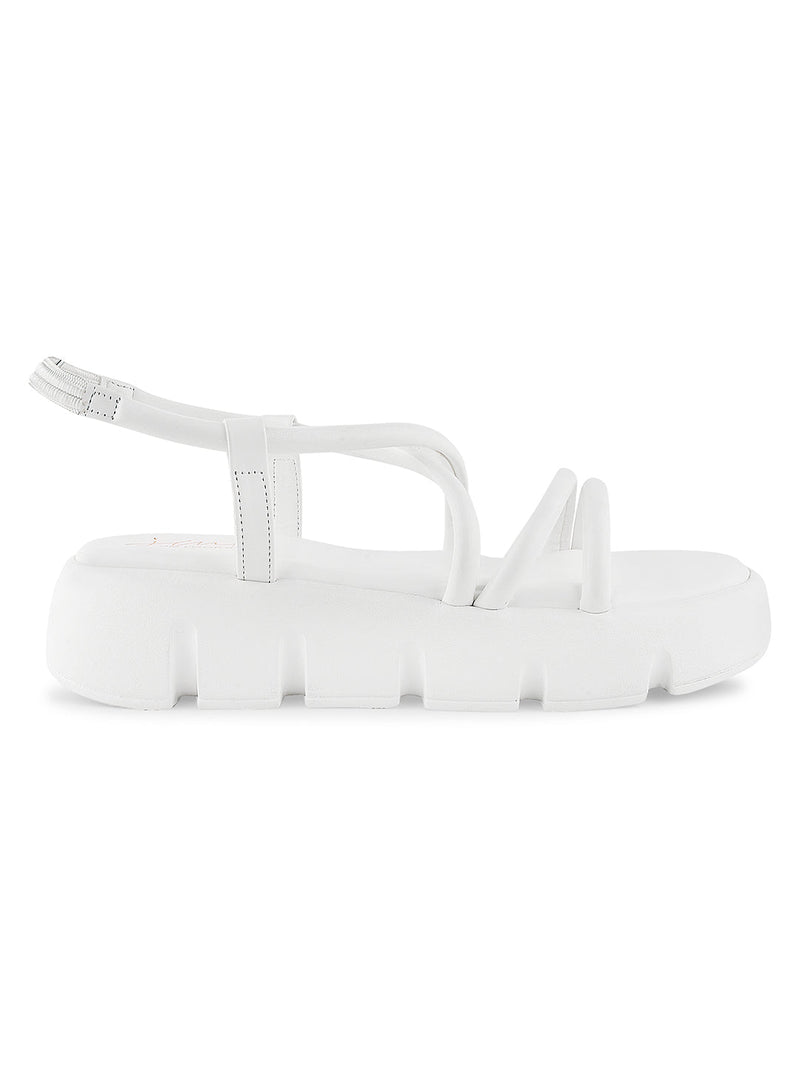 JM Looks strappy platform sandals with a lug sole and an ankle strap
 White