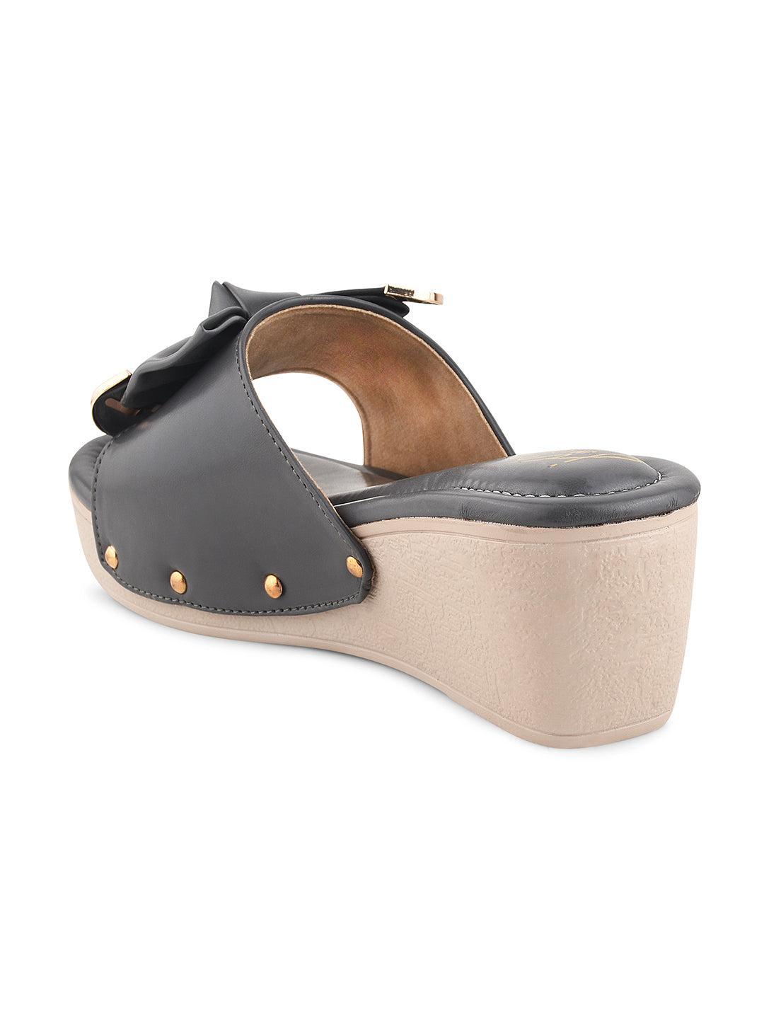 JM Looks women's platform wedges with a bow detail on the strap
 Grey