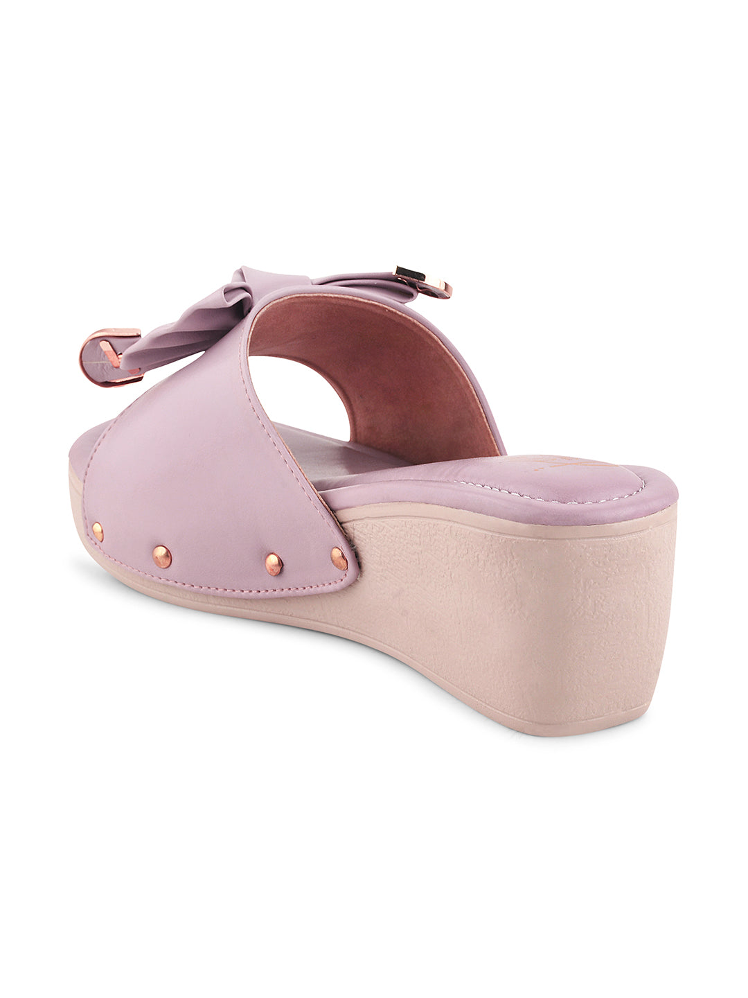 JM Looks Women's Bow Detail Platform Wedges Wood Rose