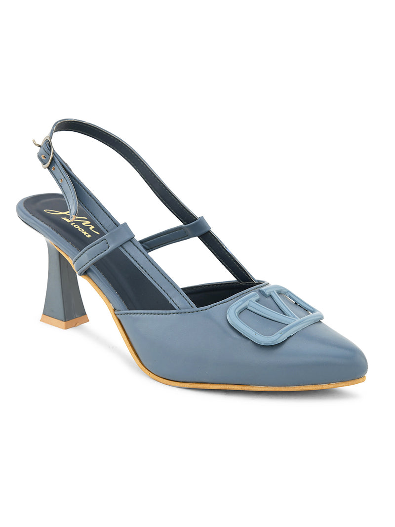 Typographic Applique Slingback Kitten Heels - 13