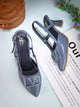 Typographic Applique Slingback Kitten Heels in Blue / 36