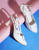 Typographic Applique Slingback Kitten Heels in White / 36
