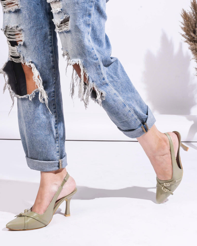 Belt buckle detail slingback stiletto pointed toe heel - 17