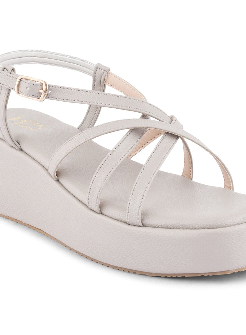 Jm Looks platform sandals with multiple criss-cross straps and an ankle buckle
 Khaki