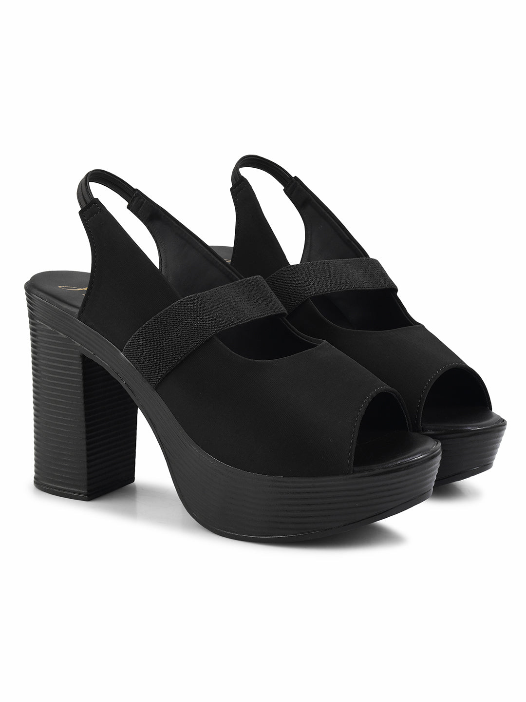 JM Looks women's platform sandals with a peep toe, midfoot strap, and slingback
 Black