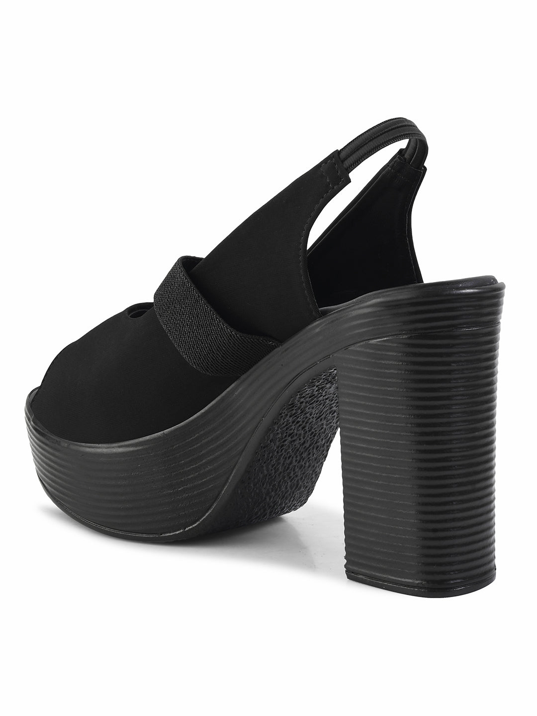 JM Looks women's platform sandals with a peep toe, midfoot strap, and slingback
 Black