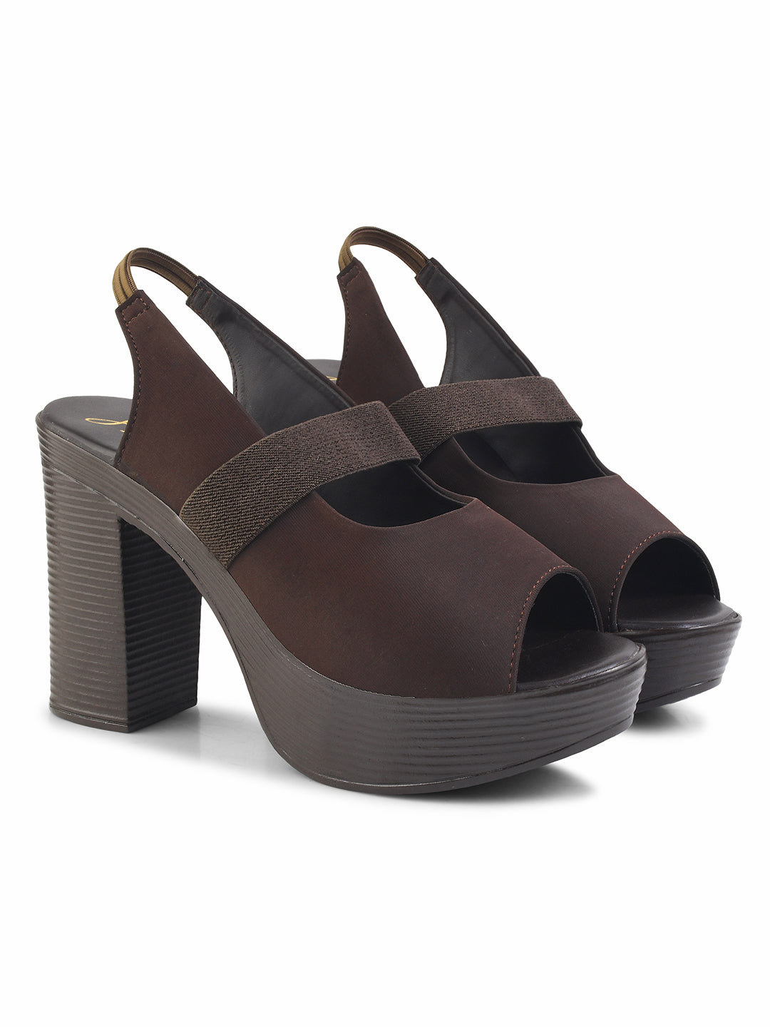 JM Looks women's platform sandals with a peep toe, midfoot strap, and slingback
 Brown