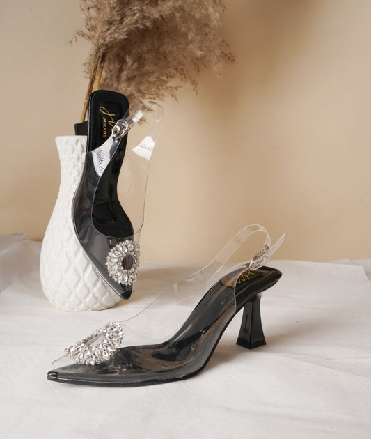 Transparent Heel Ankle Strap Sandals for Women & Girls at JM LOOKS Black