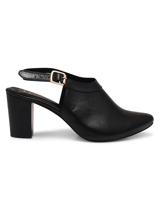 Chunky Heeled Sandals with Ankle Strap for Women & Girls Black