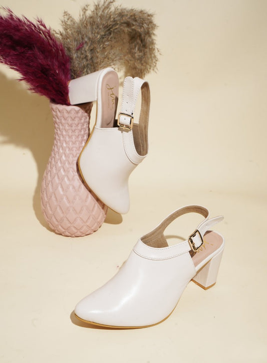 Chunky Heeled Sandals with Ankle Strap for Women & Girls Cream