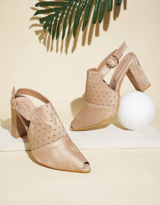 Synthetic Slingback Block Heels Online for Women at JM LOOKS Beige