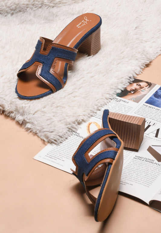 Jm Looks women's block heel slides with wide upper straps
 Blue