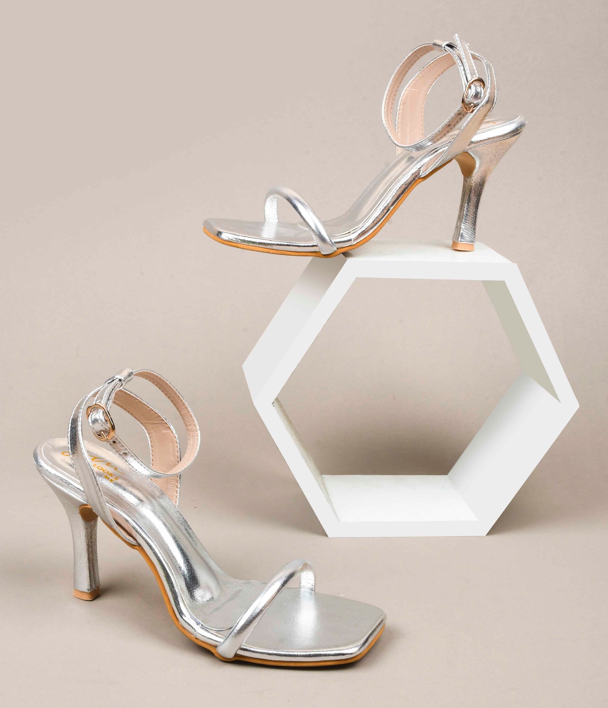 Open-Toe Stilettos with Buckle Closure for Women & Girls at JM LOOKS Silver
