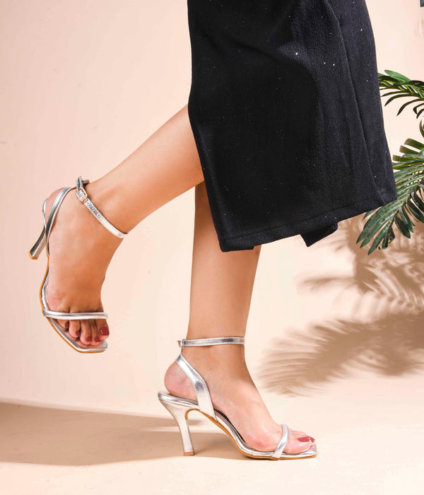 Open-Toe Stilettos with Buckle Closure for Women & Girls at JM LOOKS Silver