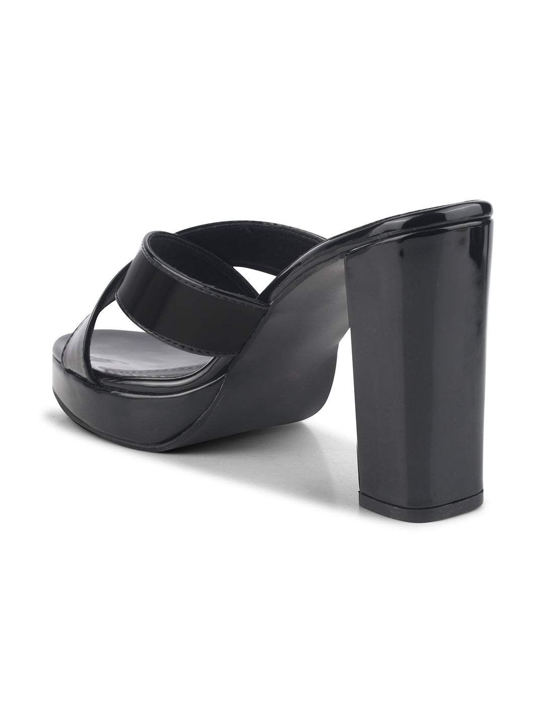 Jm Looks block heels with criss-cross straps and a slight platform
 Black