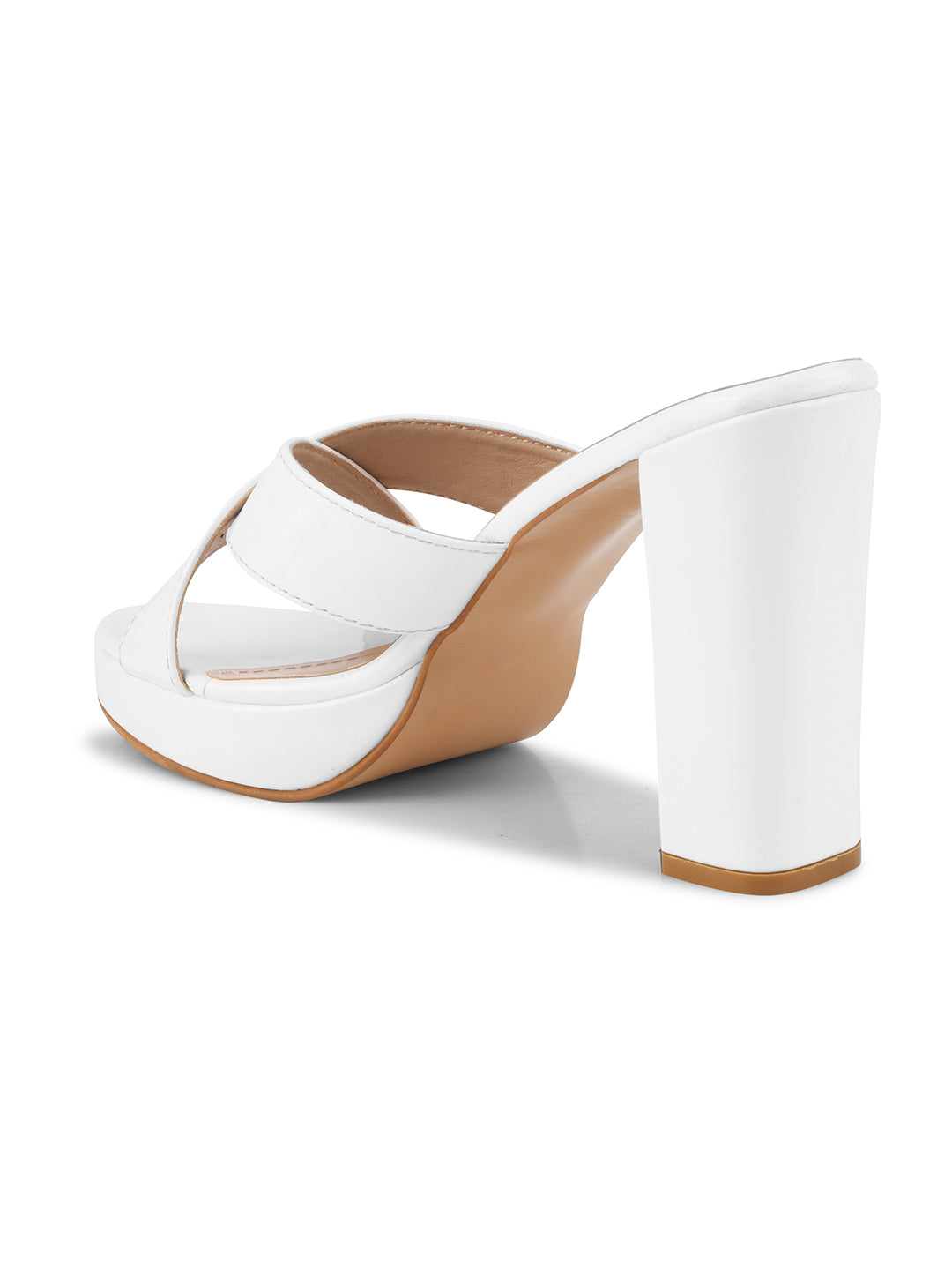 Jm Looks block heels with criss-cross straps and a slight platform
 White