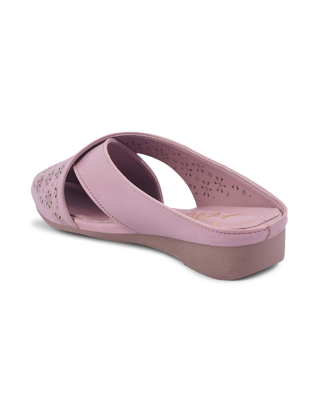 JM Looks Women's Laser-Cut Cross Strap Mules Wood Rose