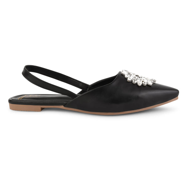 JM LOOKS, Slingback Bellie Flat Sandals with Rhinestones Black