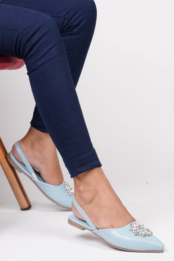 JM LOOKS, Slingback Bellie Flat Sandals with Rhinestones Sky Blue