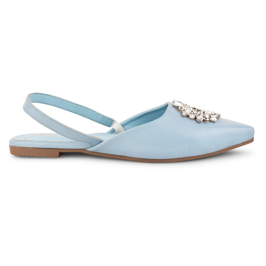 JM LOOKS, Slingback Bellie Flat Sandals with Rhinestones Sky Blue