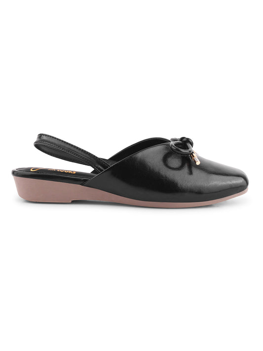 Buy Online Slingback Bellie Flat Sandals Adorned with Bows at JM LOOKS Black