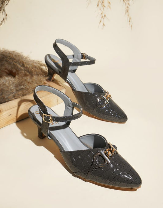 Shop Now Ankle Strap Bellie Heels with Bow Sandals at JM LOOKS Grey