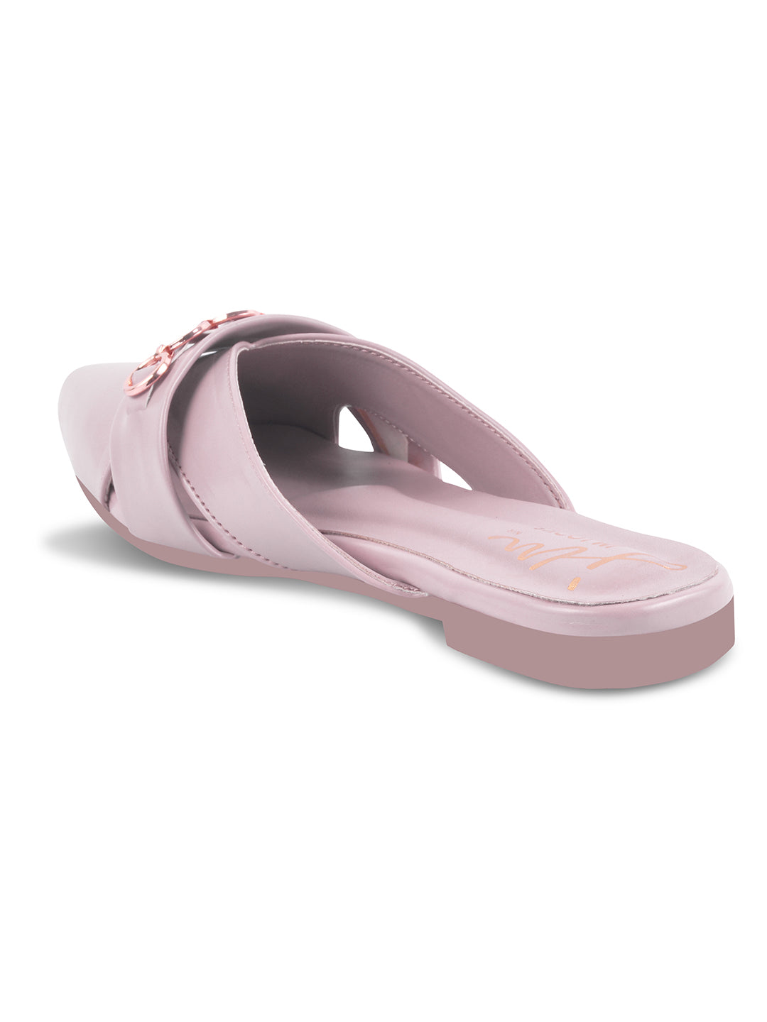 JM Looks Women's Chain Detail Pointed Mules Wood Rose